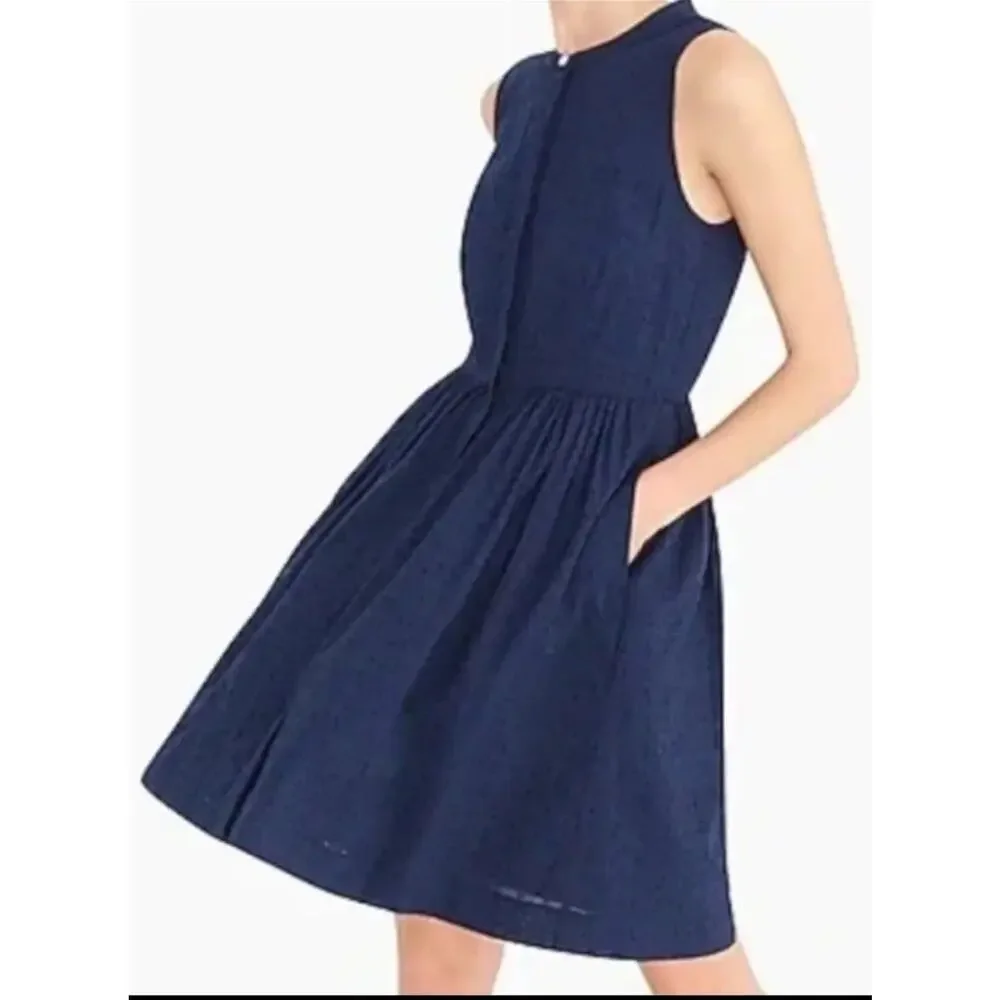 J. Crew Navy Blue Eyelet Shirt Dress Size 8 Sleeveless Summer Fit & Flare - Picture 3 of 16